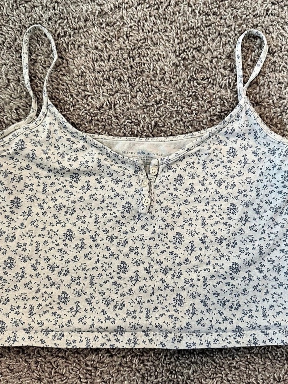 Brandy Melville Floral Button-Front Tank in White & Blue Size Small